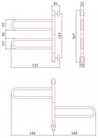 Полотенцесушитель электрический Сунержа Парео 56.7х53.5 черный матовый