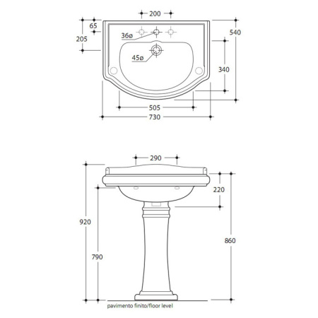 Раковина подвесная 73см Kerasan Retro 104701*1 белый