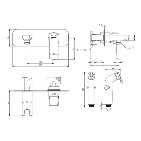 Гигиенический душ со смесителем Lemark Ursus LM7220BL черный матовый