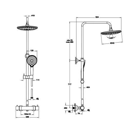 Душевая стойка с термостатом VitrA AquaHeat Bliss 240 2F A47205EXP хром