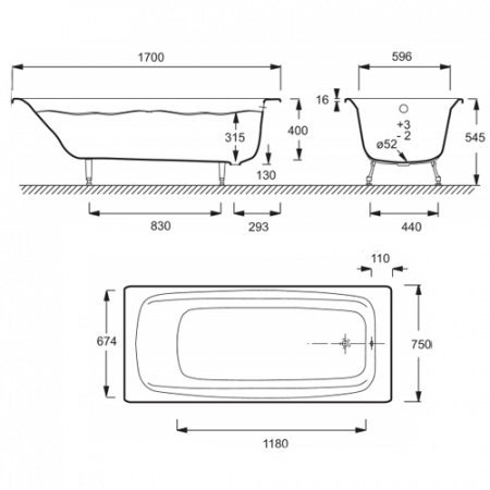 Чугунная ванна Jacob Delafon Diapason 170x75 см без ручек