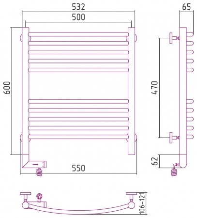 Полотенцесушитель электрический Сунержа Богема 2.0 60х50 хром, перемычка выгнутая, подключение левое