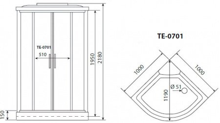 Душевая кабина Timo Eco TE-0701 P 100x100x215 профиль белый, стекло рифленое