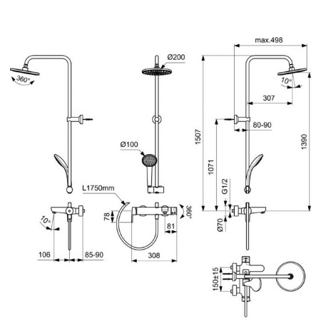 Душевая стойка со смесителем Ideal Standard IdealRain Cerafine O BC749AA хром