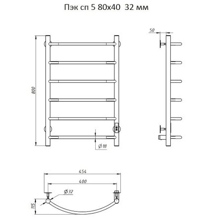 Полотенцесушитель электрический Тругор Пэк серия 5 80х40 хром