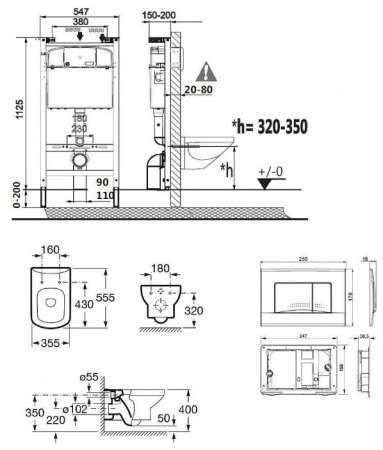 Унитаз с инсталляцией подвесной Roca Dama Senso 893104090 с горизонтальным выпуском