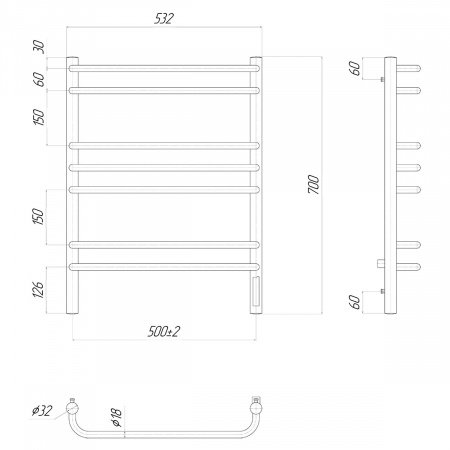 Полотенцесушитель электрический Lemark Luna LM41707Z П7 500x700, диммер справа, хром