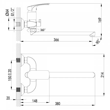 Смеситель для ванны с душем Lemark Plus Shape LM1751C хром