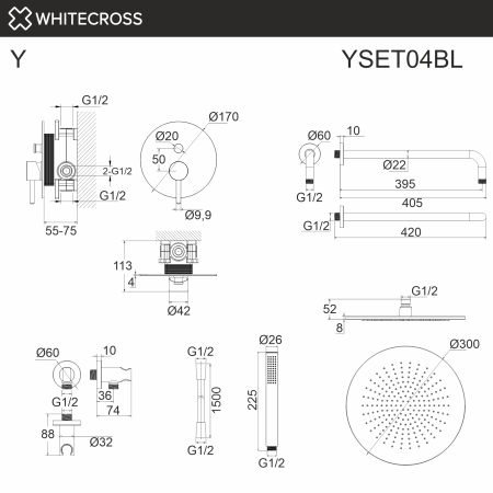 Система для душа скрытого монтажа WHITECROSS Y YSET04BL (черный мат)