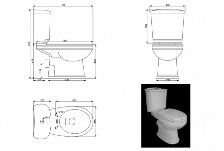 Унитаз напольный унитаз-компакт Creo Ceramique Marseille MA1002+MA1001N+MA1003 белый