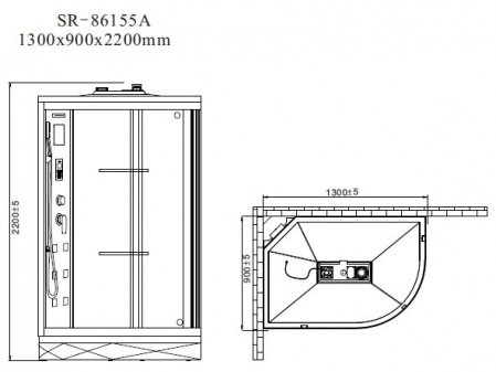 Душевая кабина Orans 86155AR 130x90x220 профиль белый, стекло прозрачное
