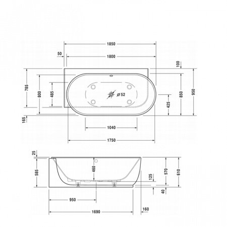 Ванна из минерального литья Duravit Luv 700431 185x95 угол слева