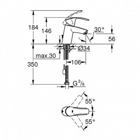 Смеситель для раковины Grohe Eurosmart  33188002 хром