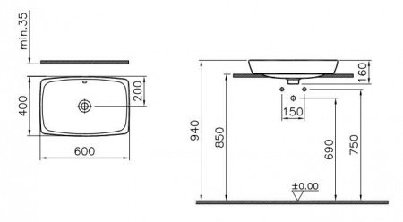 Раковина накладная 60см Vitra Metropole 5668B003-0012 белый