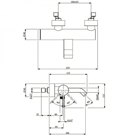 Смеситель для ванны с душем Villeroy & Boch Dawn TVT10650115261 хром