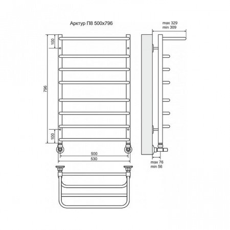 Полотенцесушитель водяной Terminus Арктур П8 500x796 с полкой