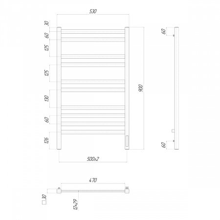 Полотенцесушитель электрический Lemark Melange LM49910Z П10 500x900, диммер справа, хром