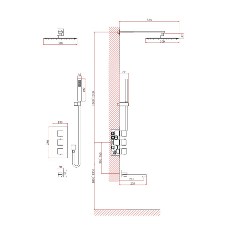 Душевая система встраиваемая с термостатом D&K Bayern.Liszt DA2515605A04, черный