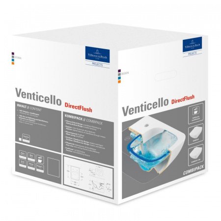 Унитаз подвесной безободковый Villeroy&Boch Venticello Pack 4611RLR1 белый с покрытием CeramicPlus с сиденьем Микролифт