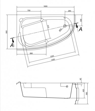 Ванна асимметричная Cersanit JOANNA 160x95 правая