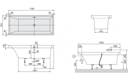 Квариловая ванна Villeroy & Boch Squaro UBQ170SQR2V-01 alpin