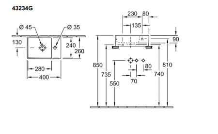 Раковина подвесная 40см Villeroy & Boch Memento 2.0 43234G01 белый