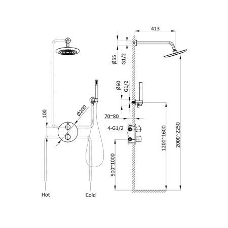 Встраиваемая душевая система с термостатом Vincea VSFW-101TMB черный матовый