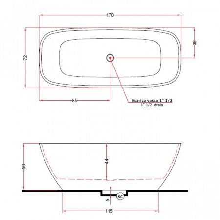 Ванна отдельностоящая Gruppo Treesse Brio 170 иск. камень, белый матовый