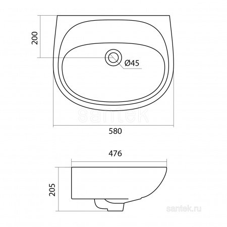 Раковина Santek Анимо 60 без отверстия под смеситель 1WH110505