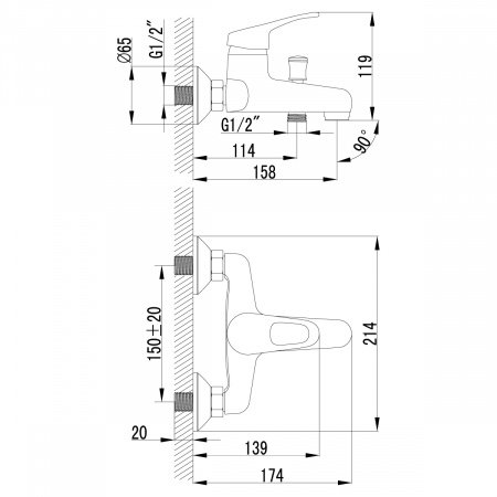 Смеситель для ванны с душем Lemark Omega LM3102C хром