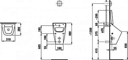 Писсуар подвесной Laufen Vila 8.4114.1.000.000.1 белый, скрытый подвод воды
