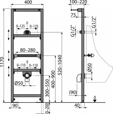 Инсталляция для писсуаров AlcaPlast A107/1200