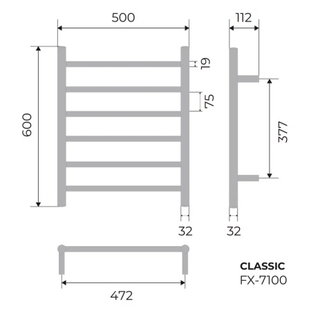 Полотенцесушитель электрический Fixsen CLASSIC 600х500 FX-7100, хром