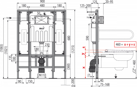 Инсталляция для подвесных унитазов AlcaPlast Sadromodul AM101/1300H