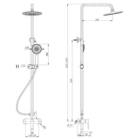 Душевая стойка со смесителем ABBER AF8316B черный