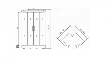 Душевая кабина Timo Eco TE-0701 100x100x215 профиль белый, стекло рифленое