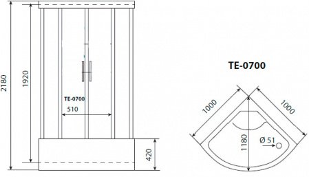 Душевая кабина Timo Eco TE-0700 P 100x100x215 профиль белый, стекло рифленое