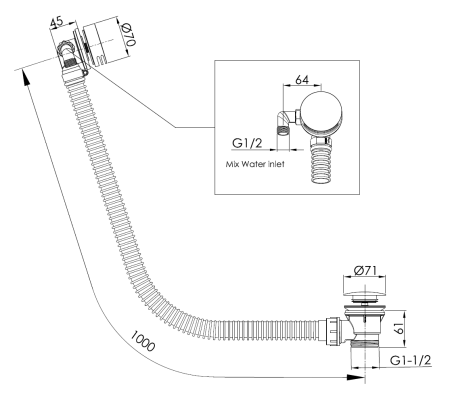 Слив-перелив для ванны с наполнением через перелив Benesque 59010203 черный брашированный