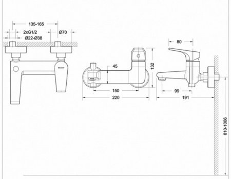 Смеситель для ванны с душем Bravat Vega F6119177CP-01L хром