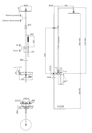 Душевая стойка для ванны со смесителем Benesque Lumiere 20010104 латунь брашированная