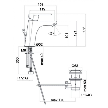 Смеситель для раковины Webert Sax Evolution SE833102015, хром