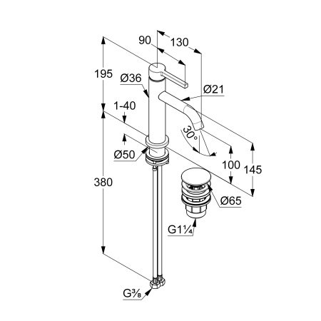 Смеситель для раковины Kludi Nova Fonte 202883915 черный матовый