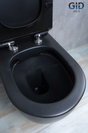 Унитаз напольный безободковый GID Tr2177BM с сиденьем микролифт, черный матовый