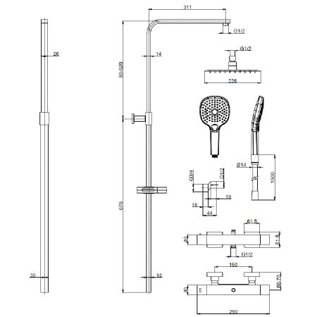 Душевая стойка с термостатом AQUAme AQM8007CR хром
