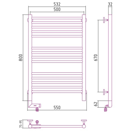 Полотенцесушитель электрический Сунержа Богема 2.0 80х50 хром, подключение левое