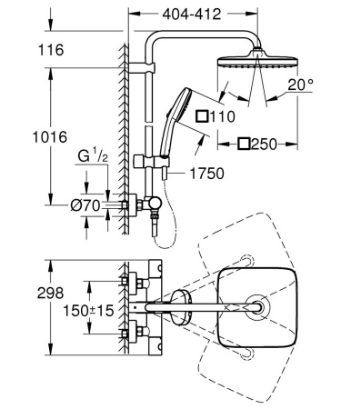 Душевая стойка Grohe Tempesta System 250 Cube 26689001 хром