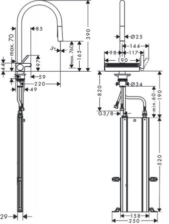Смеситель для кухни Hansgrohe Aquno Select M81 73831800 нержавеющая сталь