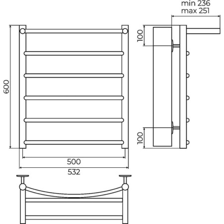 Полотенцесушитель водяной с полкой Terminus Классик П6 50х60