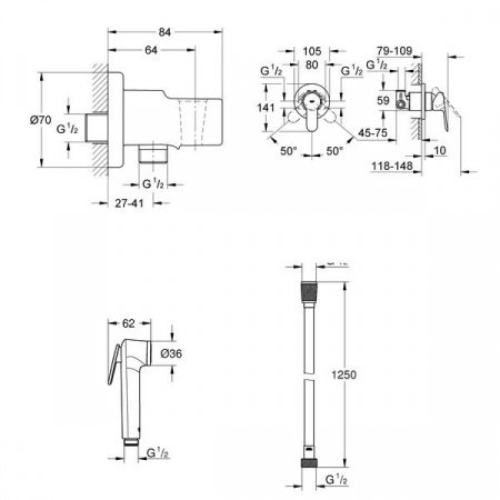Гигиенический душ со смесителем Grohe BauEdge 124897 хром