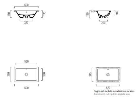 Раковина встраиваемая сверху/снизу 60см GSI Kube X 895326 черный матовый